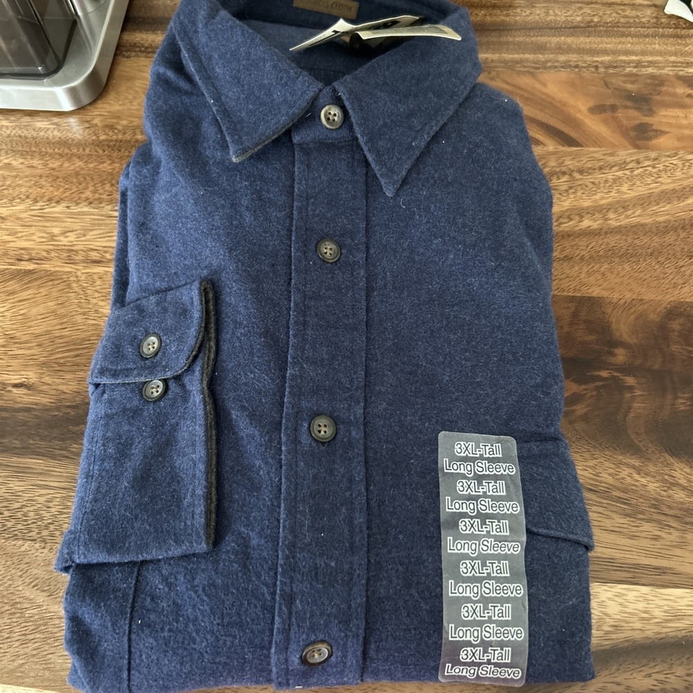 Mens 3XL Tall St Johns Bay New Flannel Button Front Blue